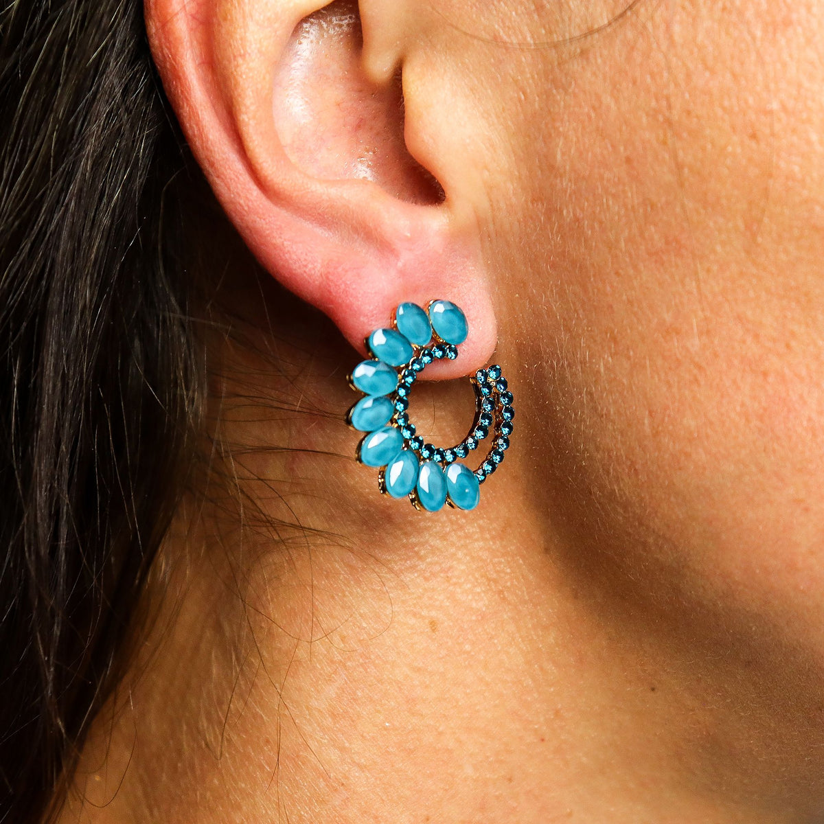 Boucles d’oreilles anneaux en verre, vert sarcelle — vue 2