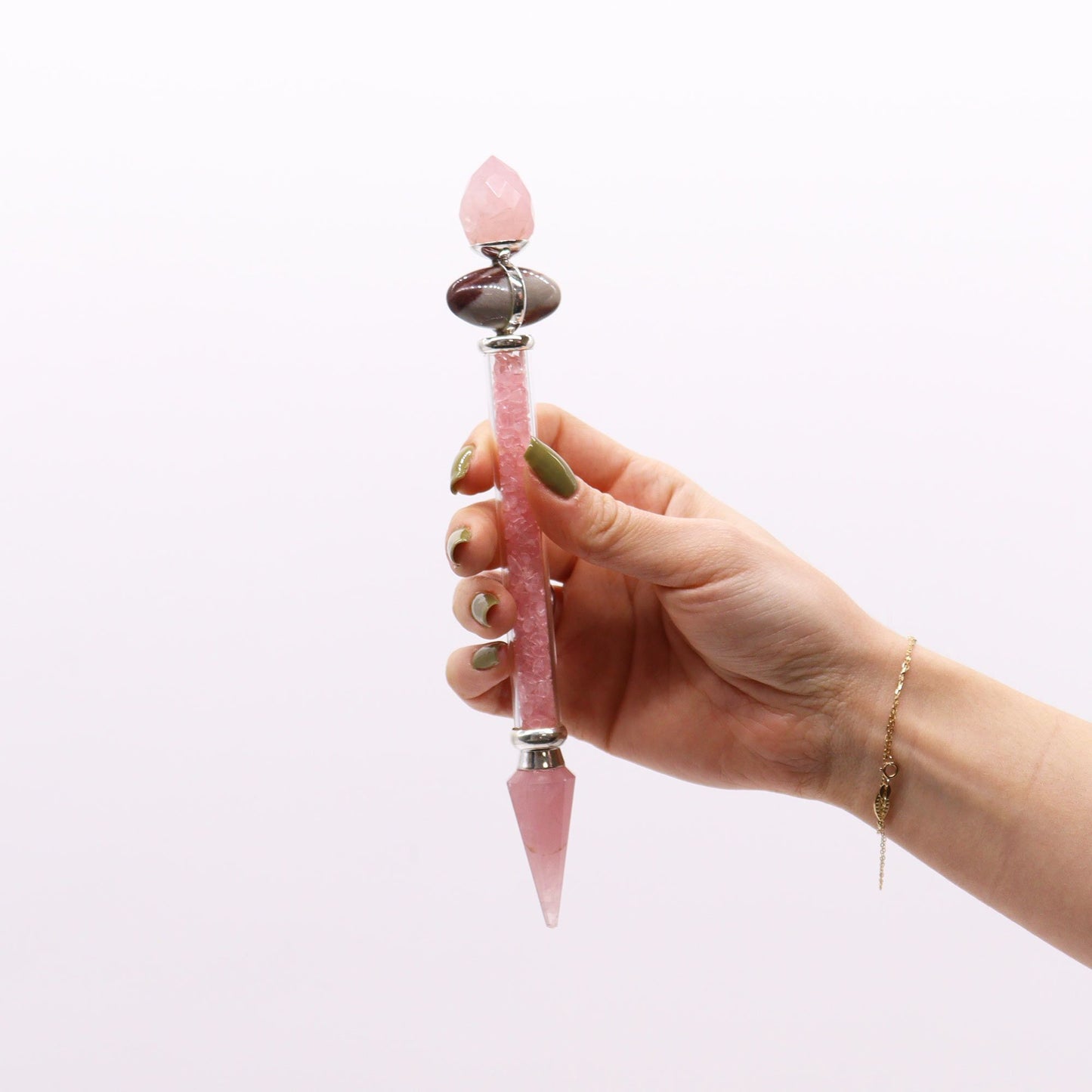 Baguette magique Shiva Lingam — Quartz rose · Amour
