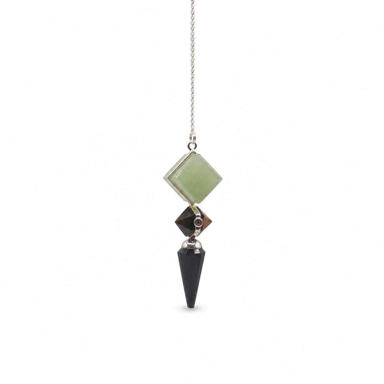 Pendule Créateur de Royaumes — Trois pièces · Agate noire, aventurine verte & œil de tigre