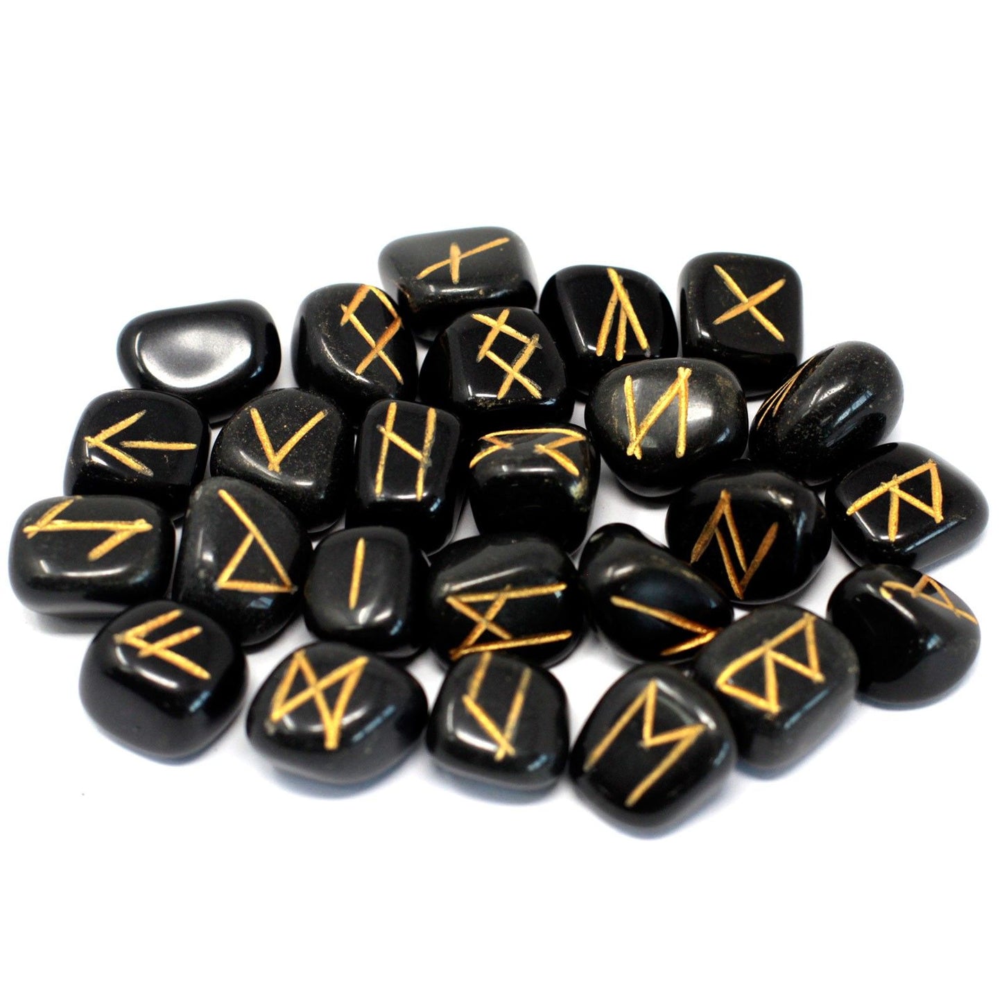 Jeu de runes de l’Inde en pochette — Agate noire