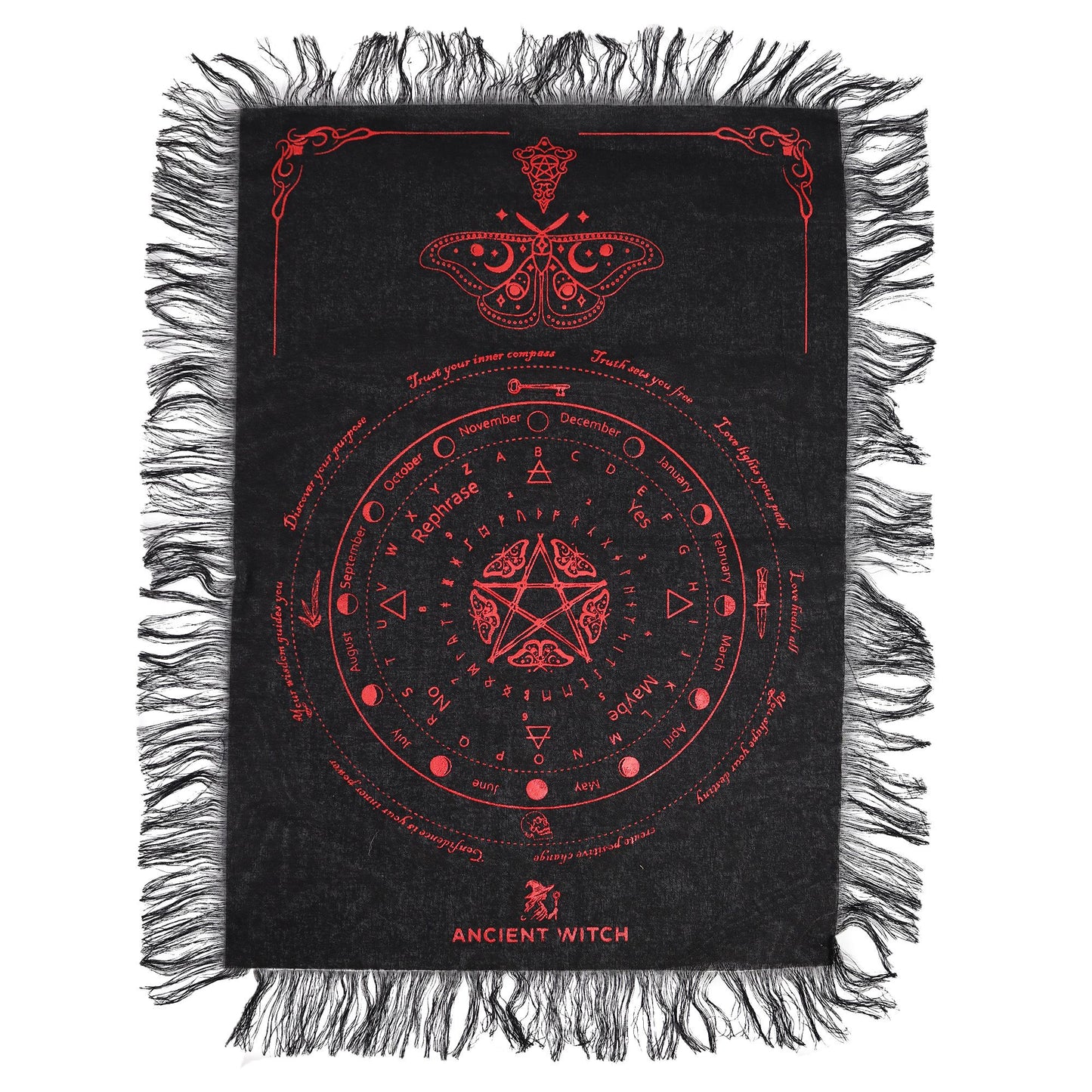 Toile ancienne de divination à pendule — Papillon de nuit mystique · Noir & rouge sang