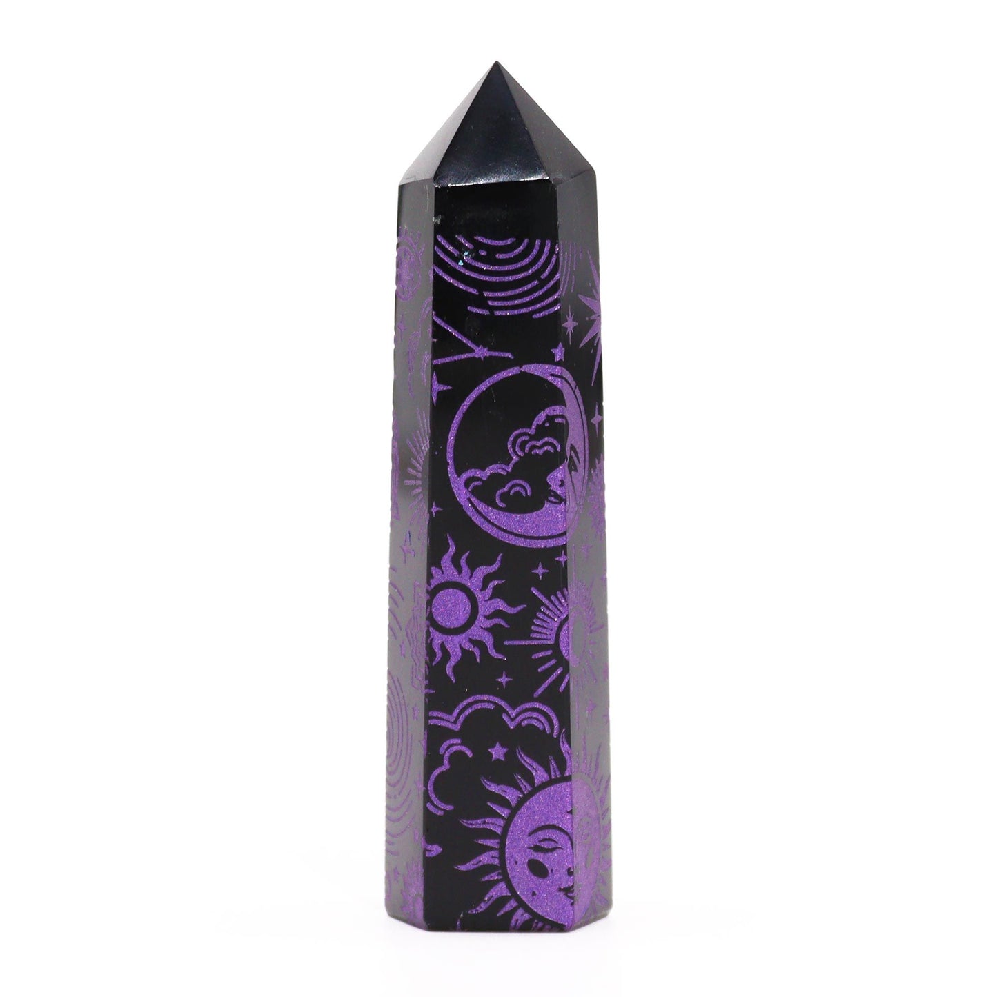 Pointe d’obsidienne noire — Histoire mystique · Violet profond · 9cm