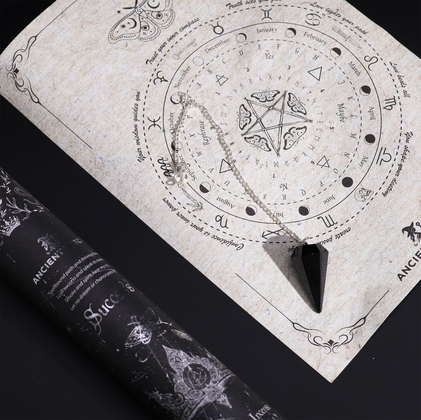 Encens — Réussite · Pendule d’obsidienne noire