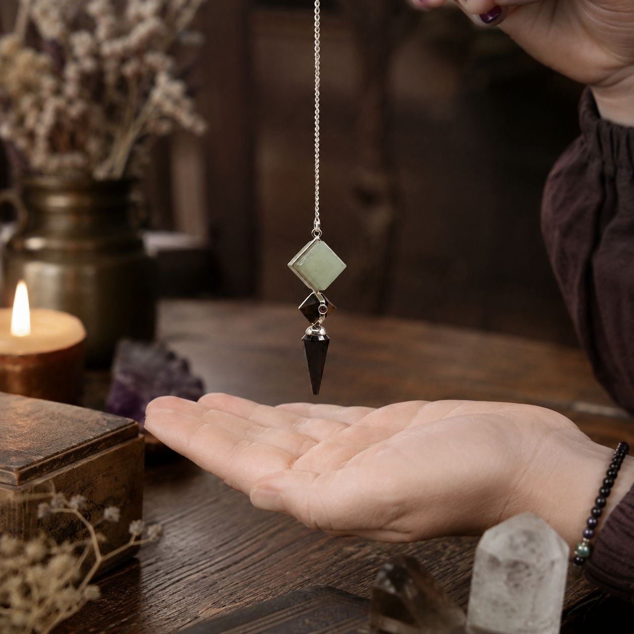 Pendule Créateur de Royaumes — Trois pièces · Agate noire, aventurine verte & œil de tigre