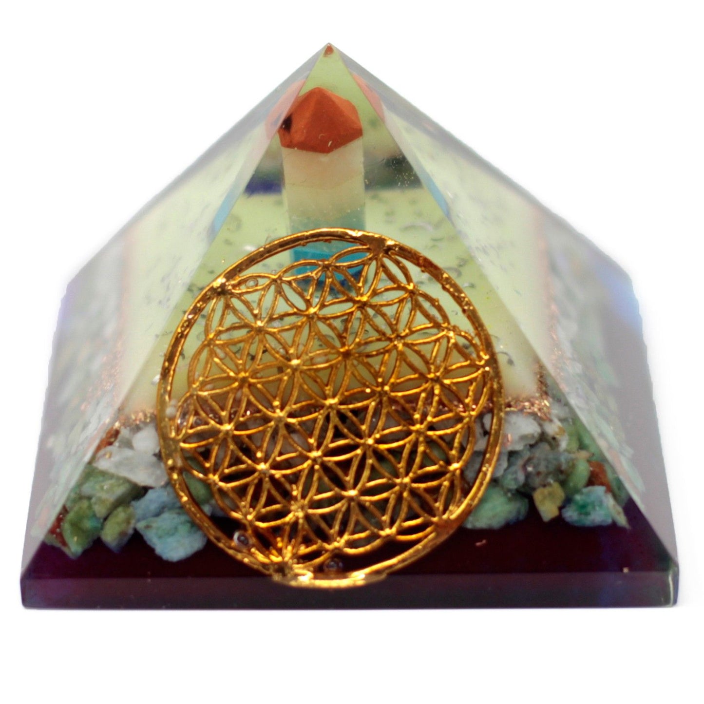 Grande pyramide d’orgonite — Fleur de vie · 70mm