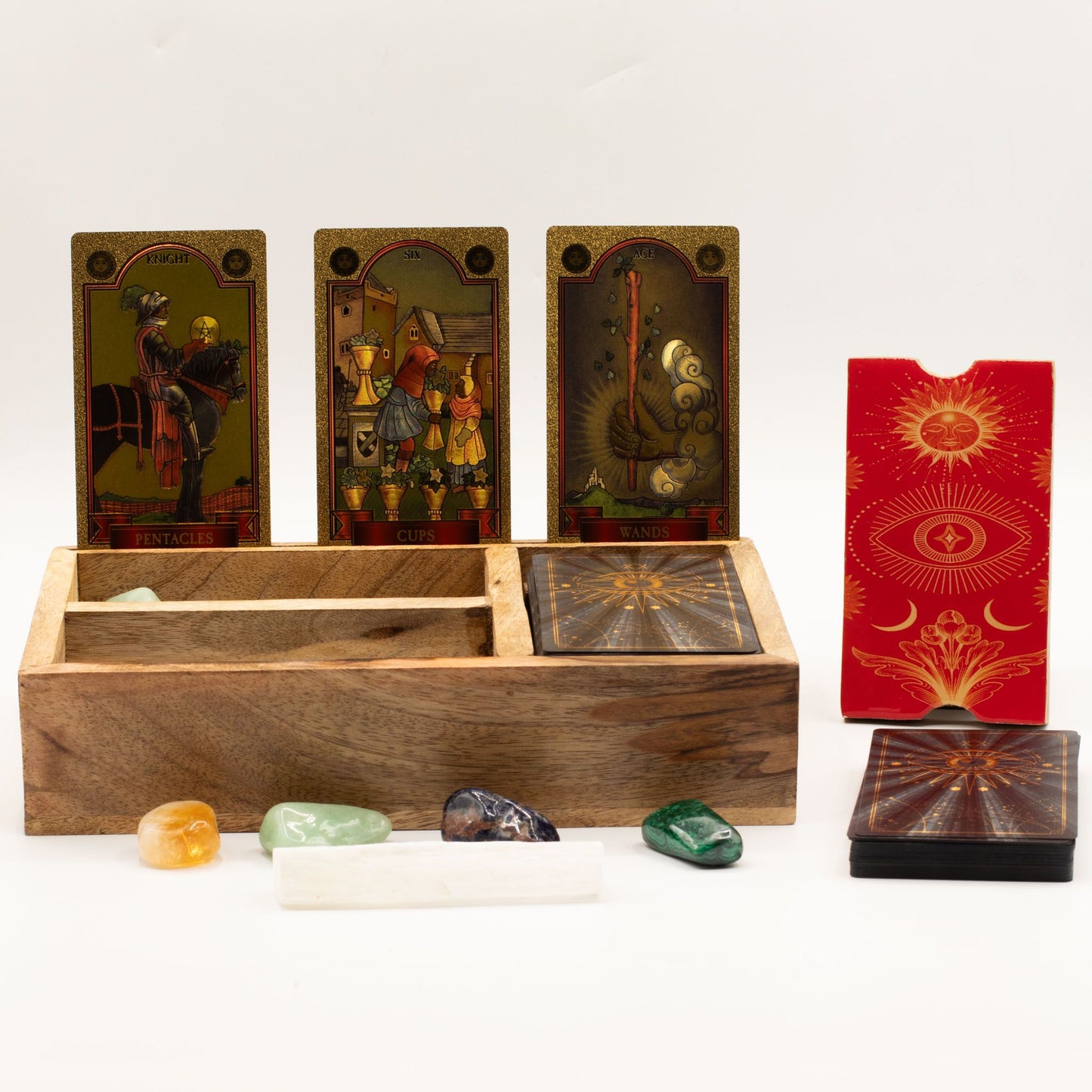 Coffret de tarot à trois sections sur socle pour cartes