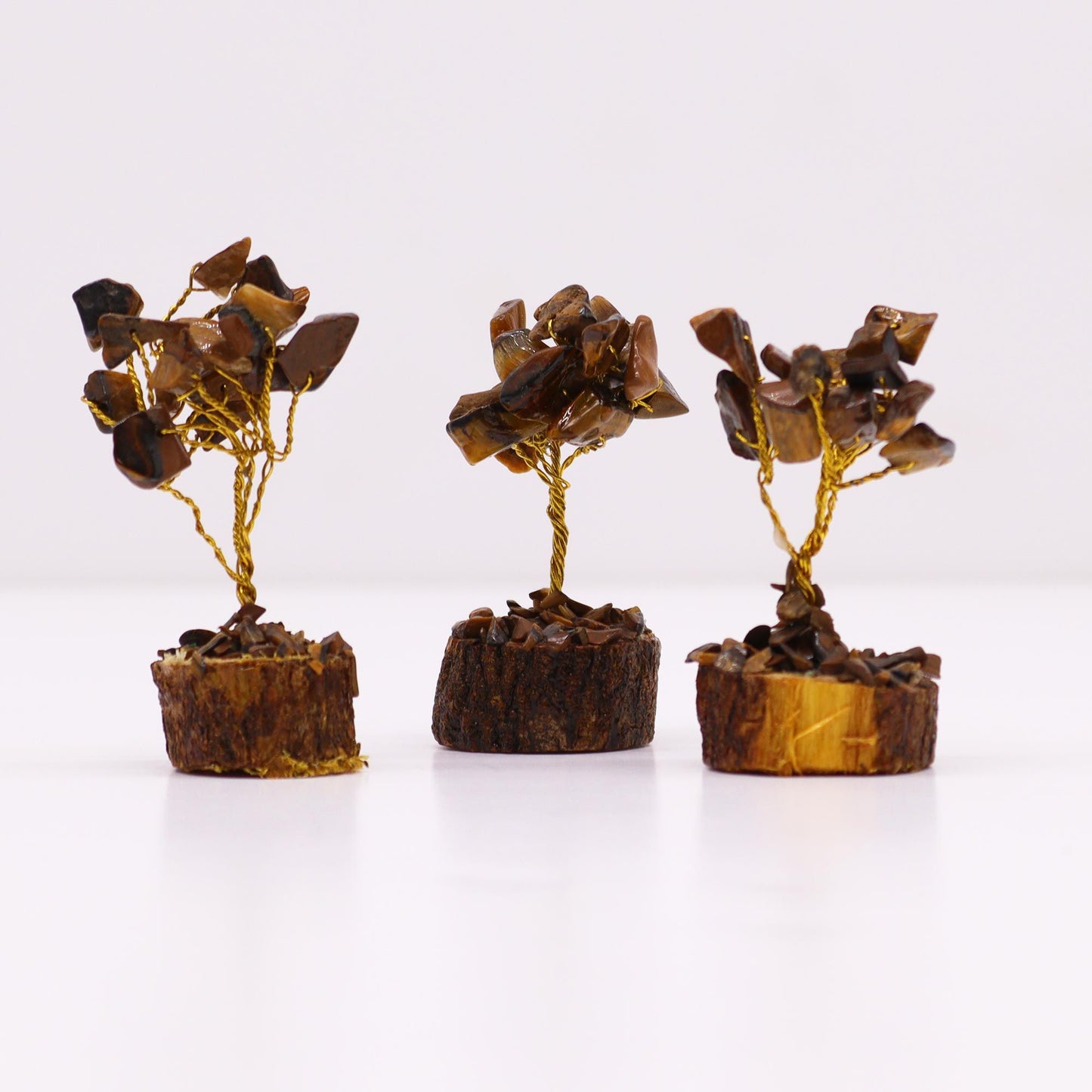Mini arbre sur socle bois — Œil de tigre