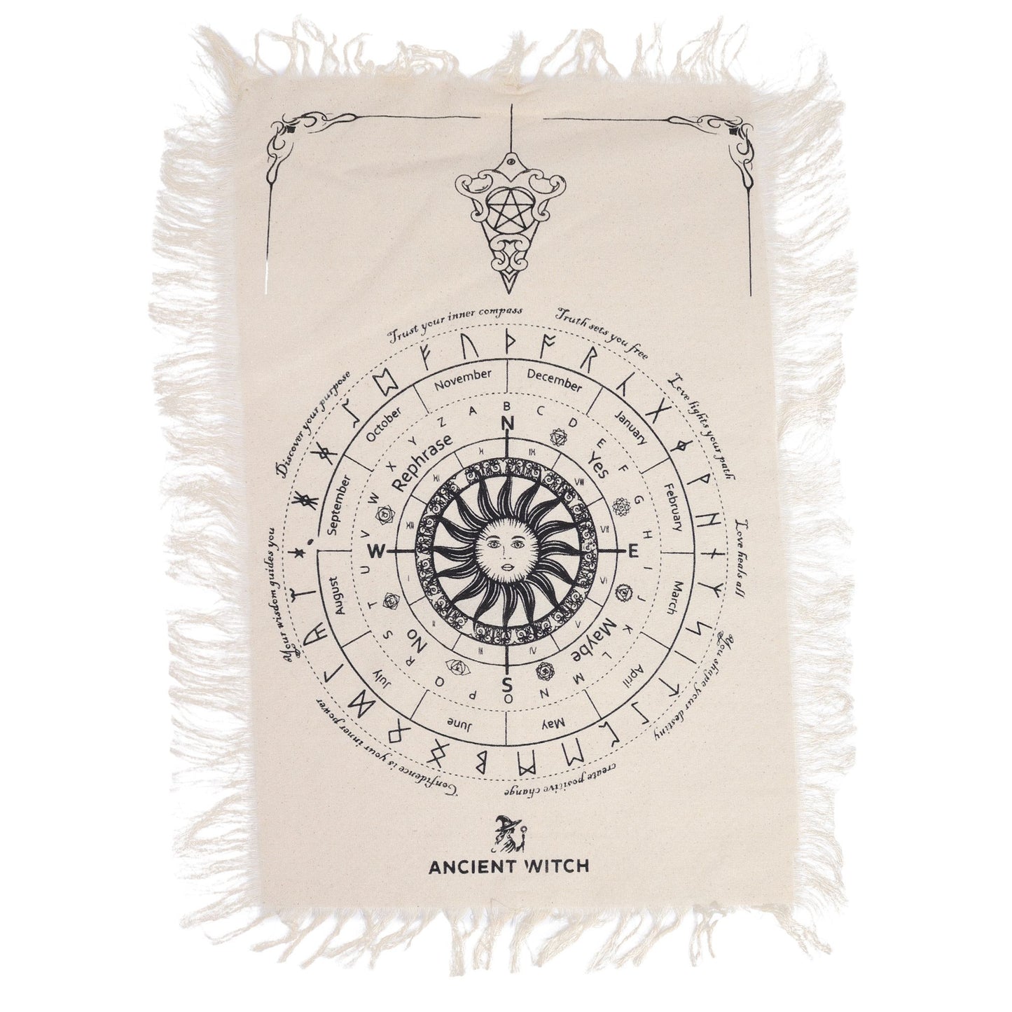 Toile de divination à pendule — Visage du soleil · Naturel & noir