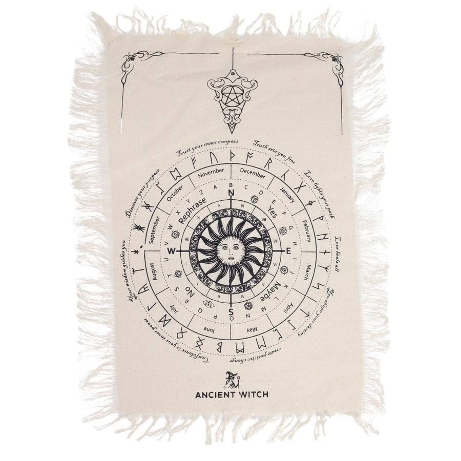 Toile de divination à pendule — Visage du soleil · Naturel & noir