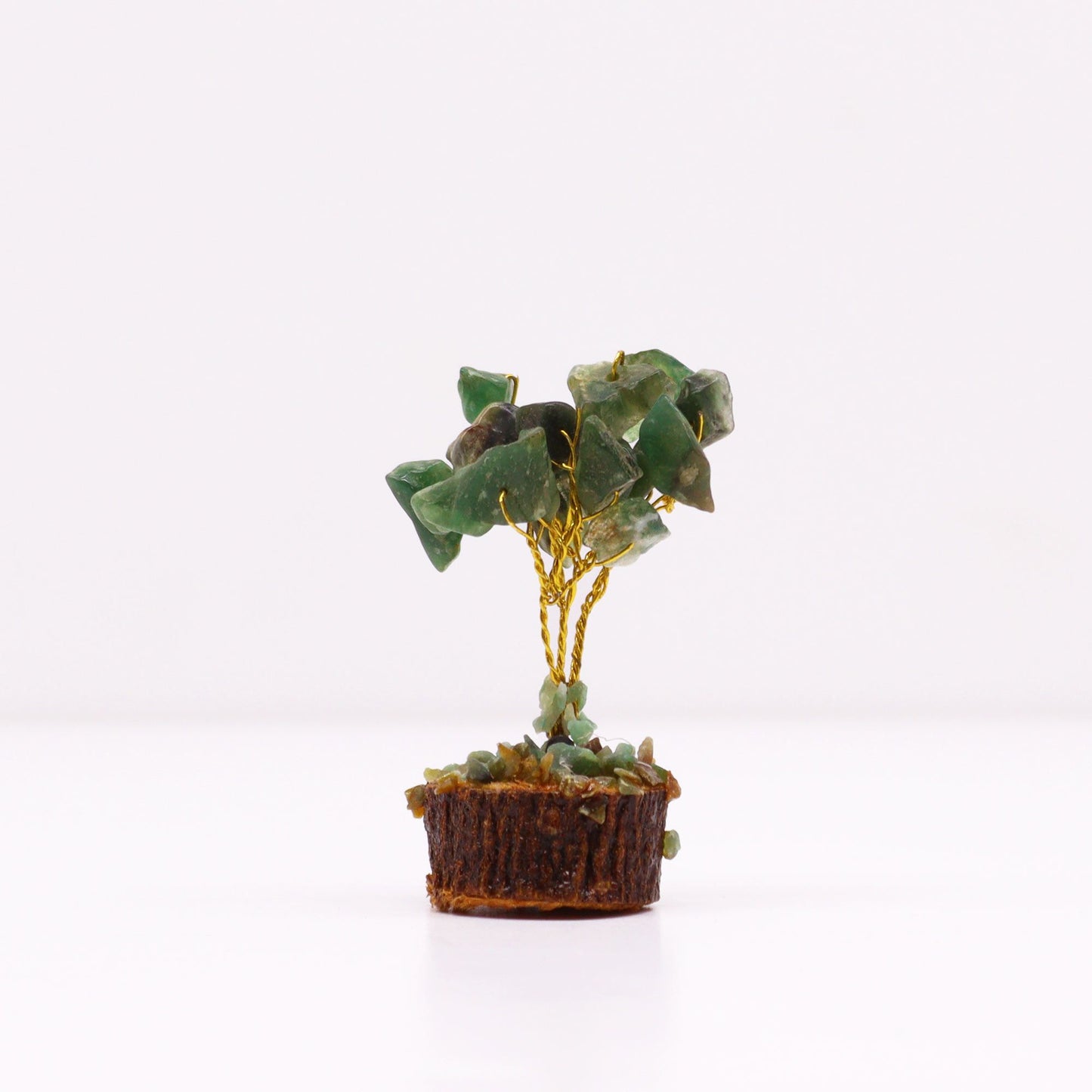 Mini arbre sur socle bois — Aventurine verte