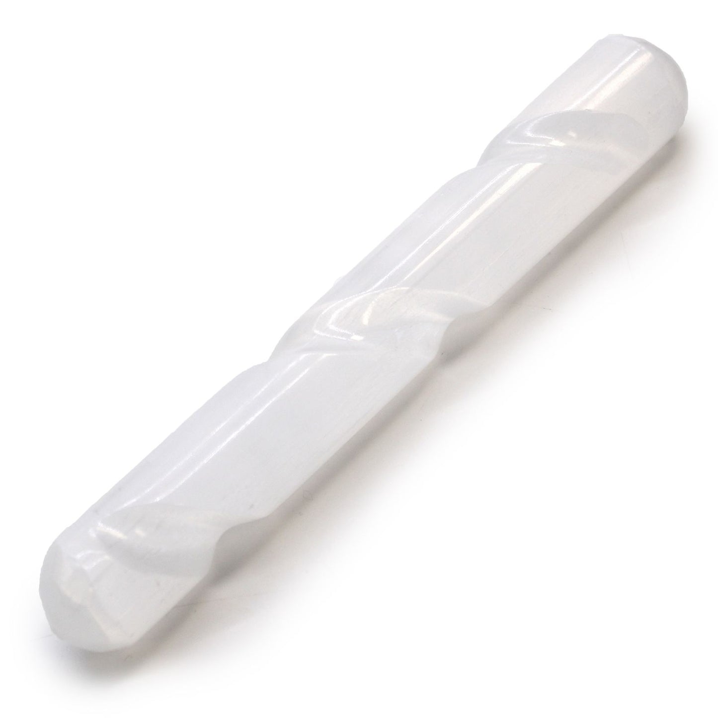 Baguette spirale en sélénite — Deux extrémités rondes · 16 cm