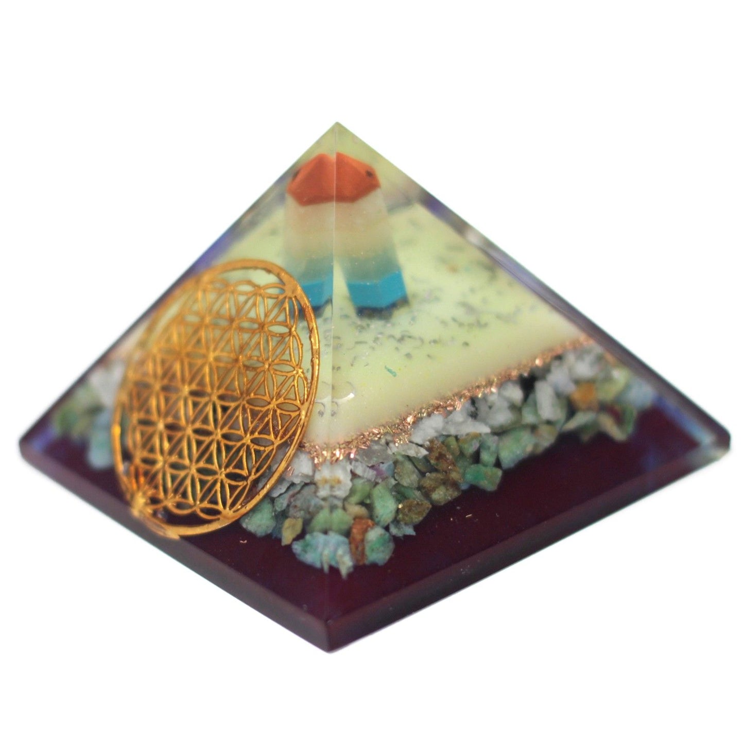 Grande pyramide d’orgonite — Fleur de vie · 70mm