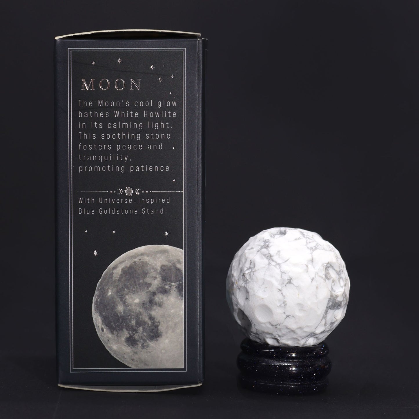 Planète Lune en howlite blanche sur socle solaire · 40mm