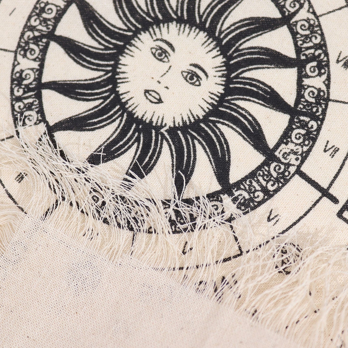 Toile de divination à pendule — Visage du soleil · Naturel & noir