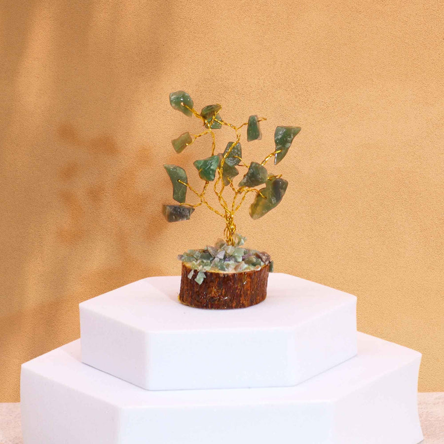 Mini arbre sur socle bois — Aventurine verte