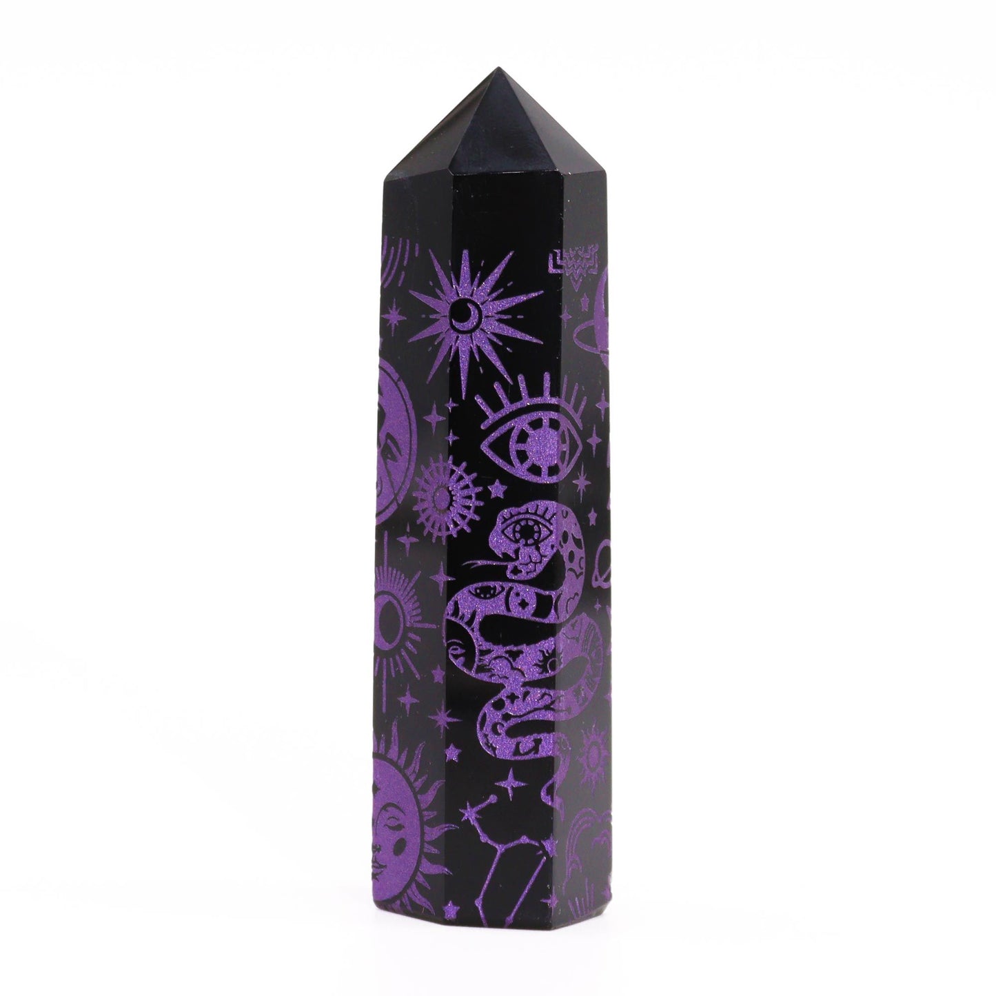 Pointe d’obsidienne noire — Histoire mystique · Violet profond · 9cm