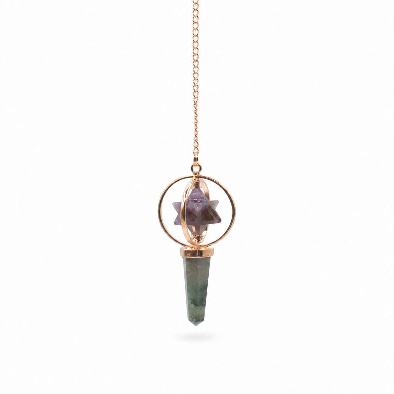 Pendule Navigateur cosmique — Étoile Merkaba pivotante · Cuivre