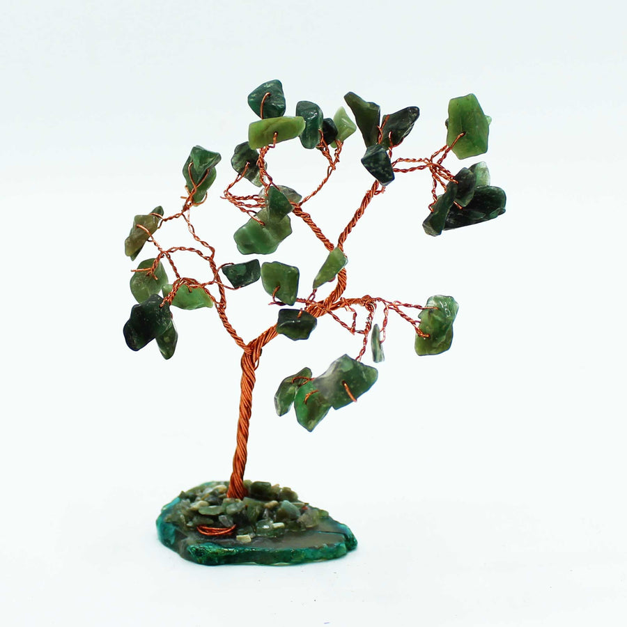 Arbre : aventurine verte sur socle d’agate verte