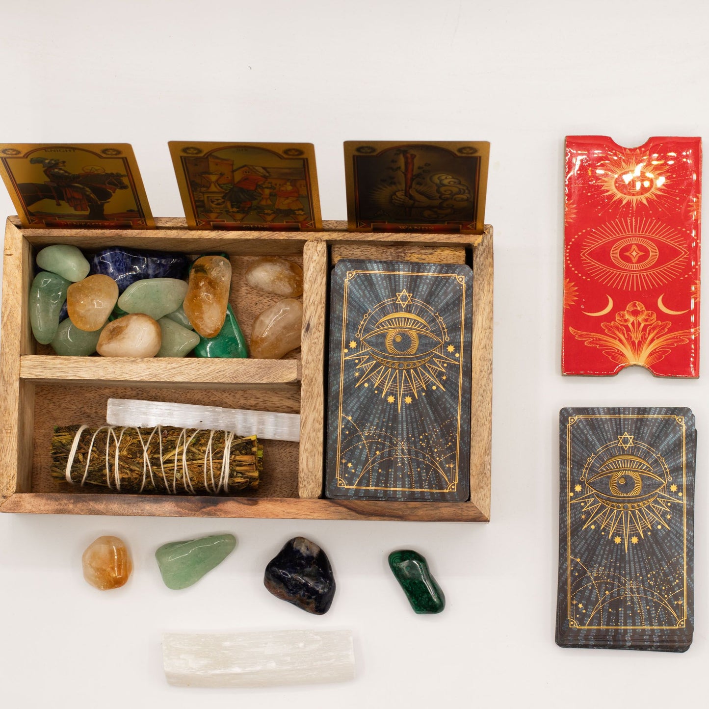 Coffret de tarot à trois sections sur socle pour cartes