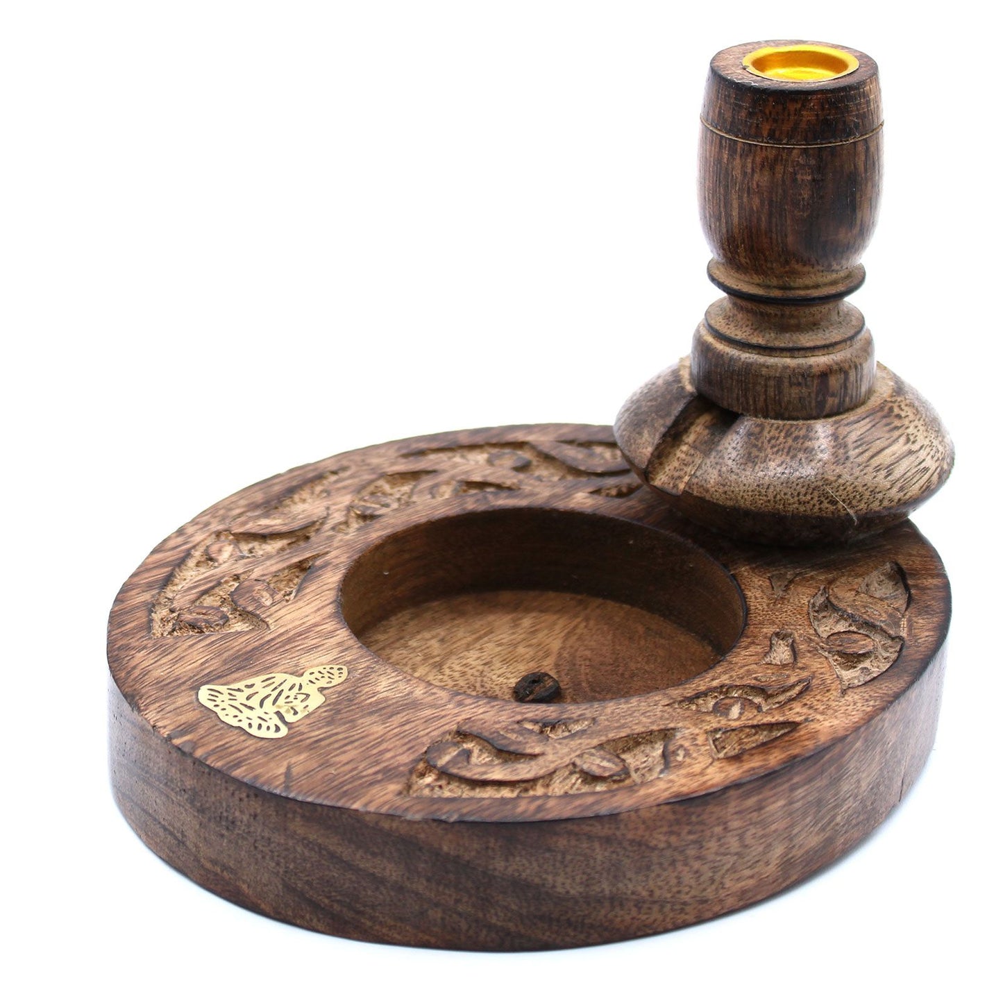 Brûleur à reflux en bois de manguier petit format — Bouddha laiton