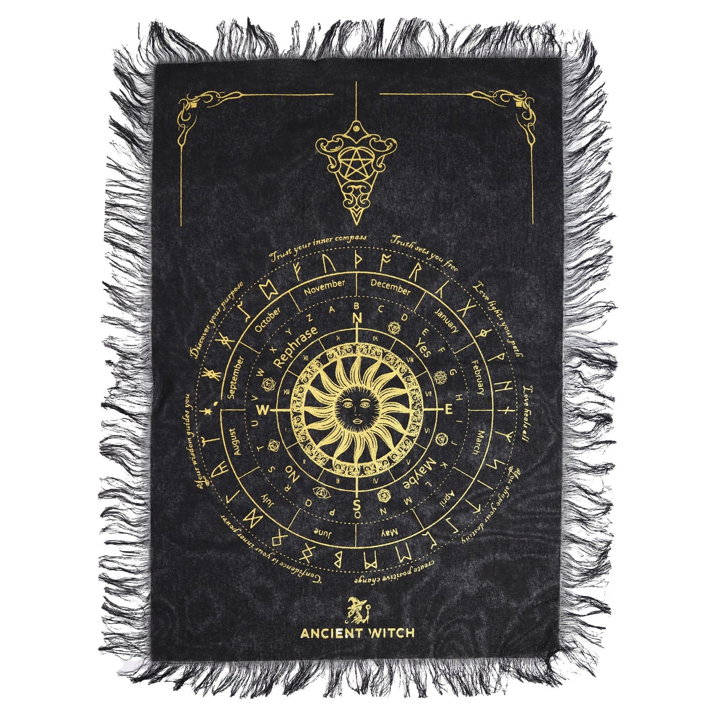 Toile de divination à pendule — Visage du soleil · Noir & or