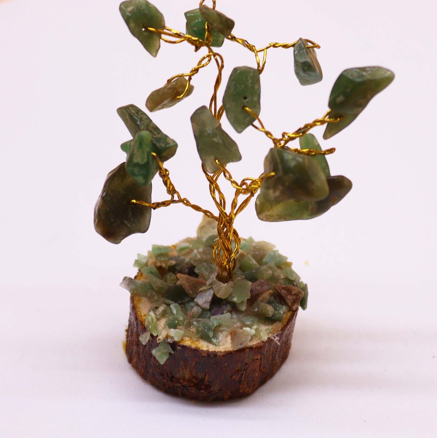 Mini arbre sur socle bois — Aventurine verte
