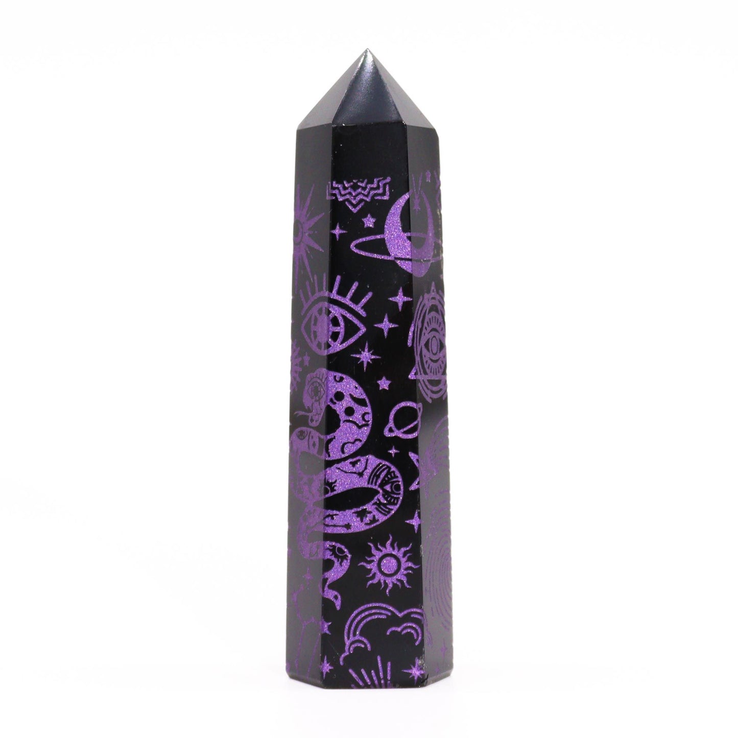 Pointe d’obsidienne noire — Histoire mystique · Violet profond · 9cm