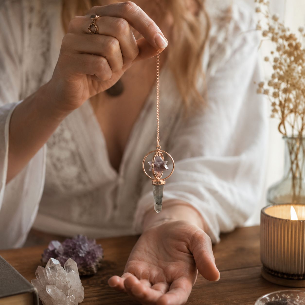 Pendule Navigateur cosmique — Étoile Merkaba pivotante · Cuivre