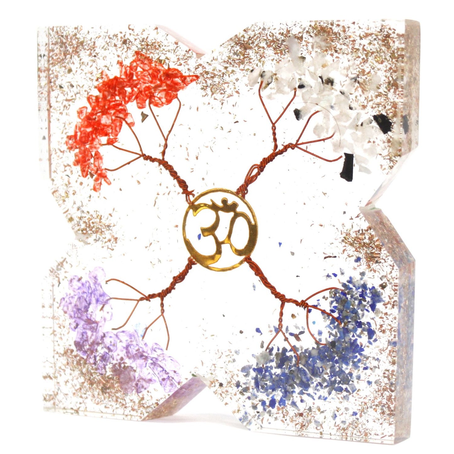 Orgonite de bureau — Cuivre à motif quatre arbres · Grand format