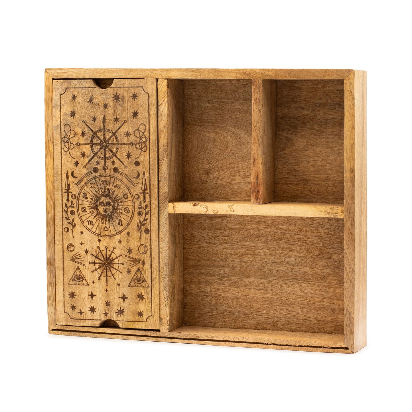 Coffret de tarot à quatre compartiments sur socle pour cartes