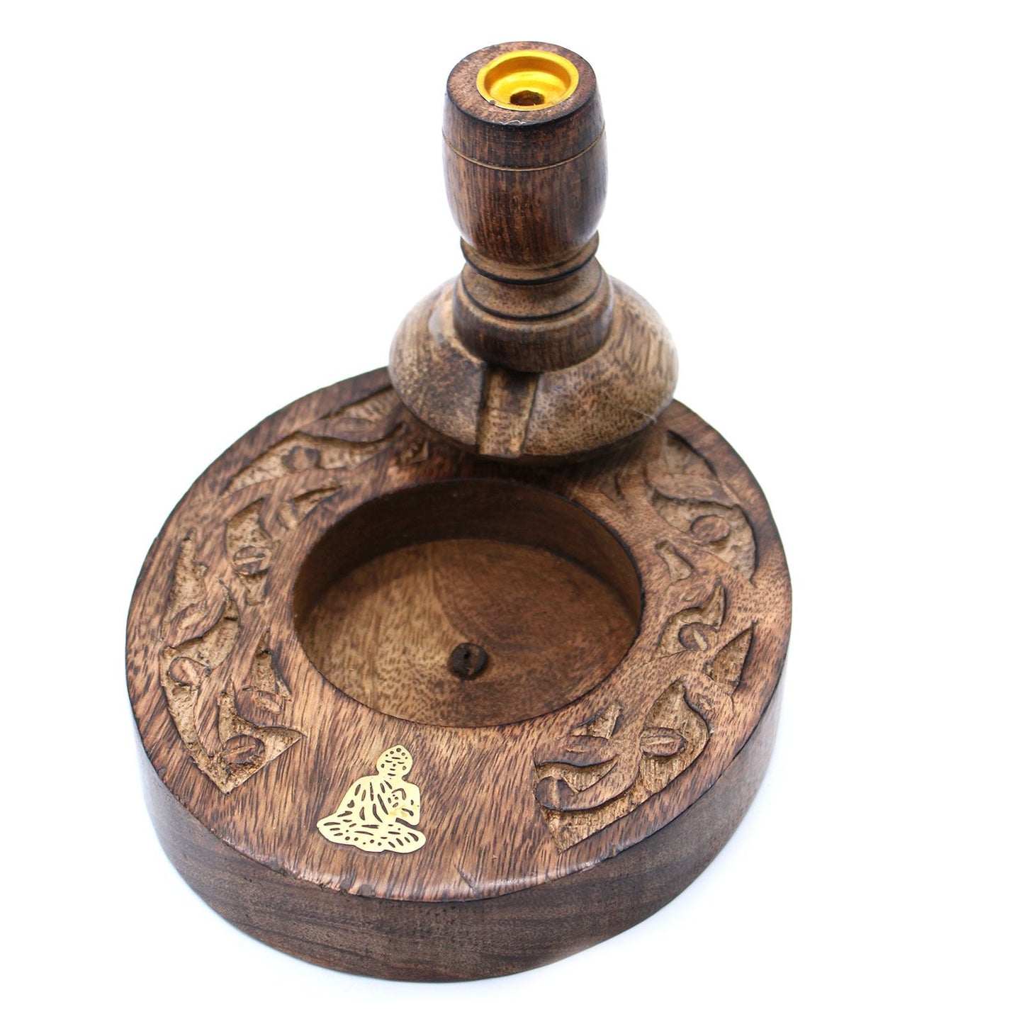 Brûleur à reflux en bois de manguier petit format — Bouddha laiton