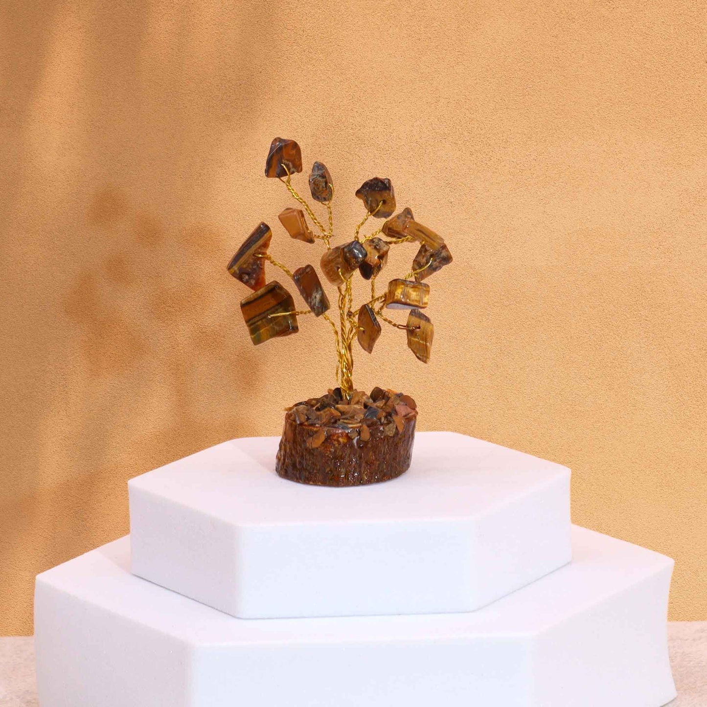 Mini arbre sur socle bois — Œil de tigre