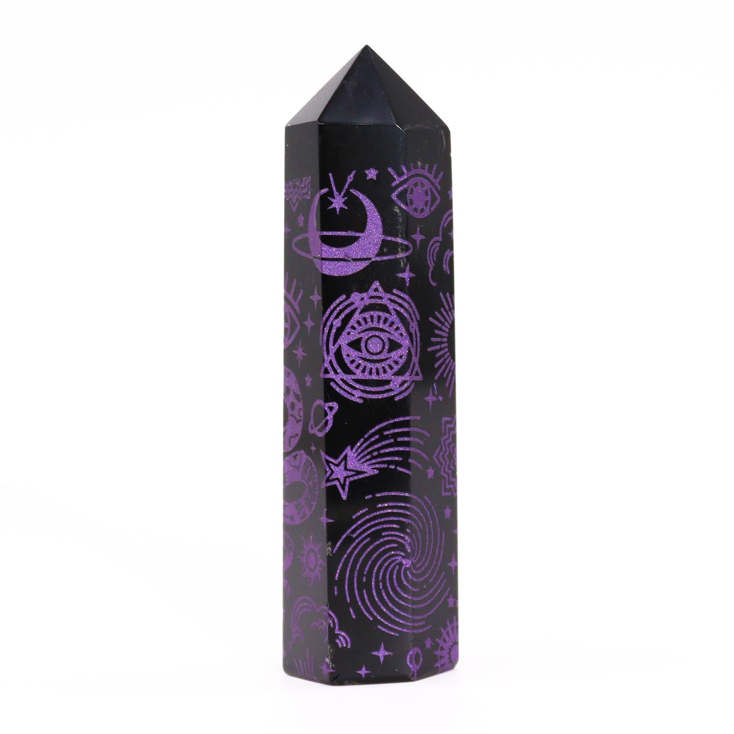 Pointe d’obsidienne noire — Histoire mystique · Violet profond · 9cm