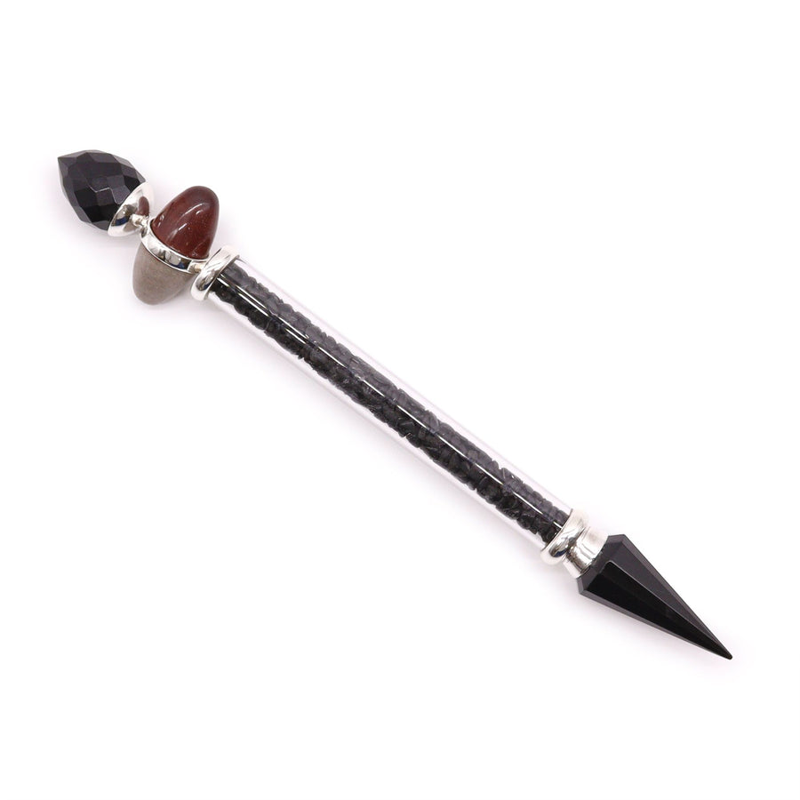 Baguette magique Shiva Lingam — Tourmaline noire & agate · Protection