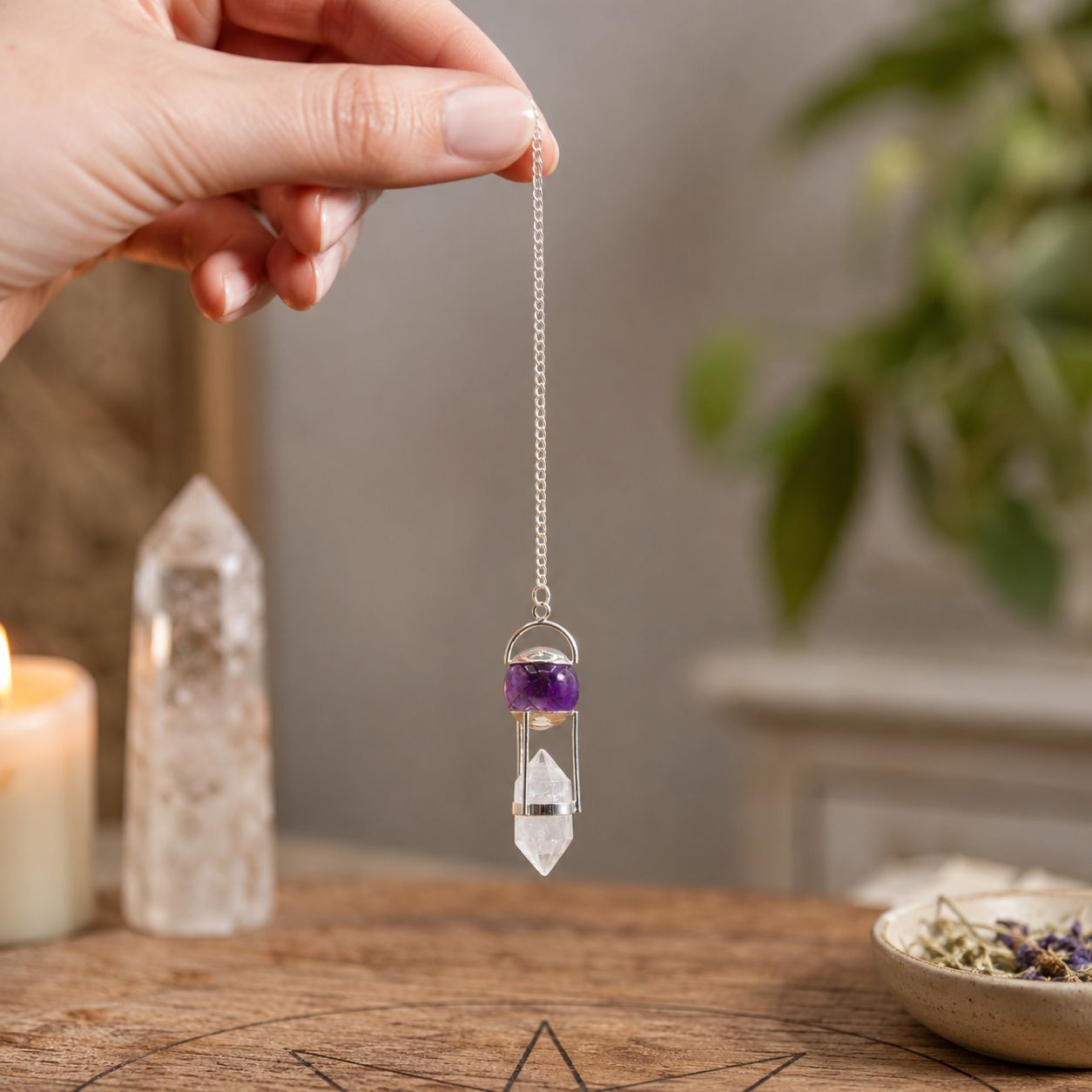 Pendule Quête de vérité — Double puissance · Sphère d’améthyste