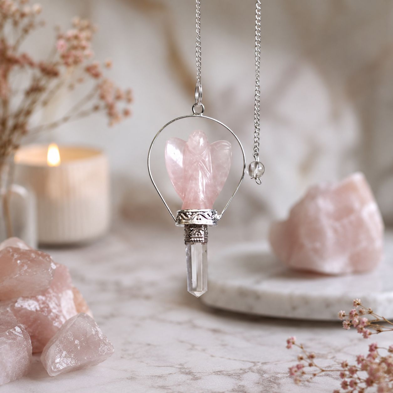 Pendule d’ange — Quartz rose
