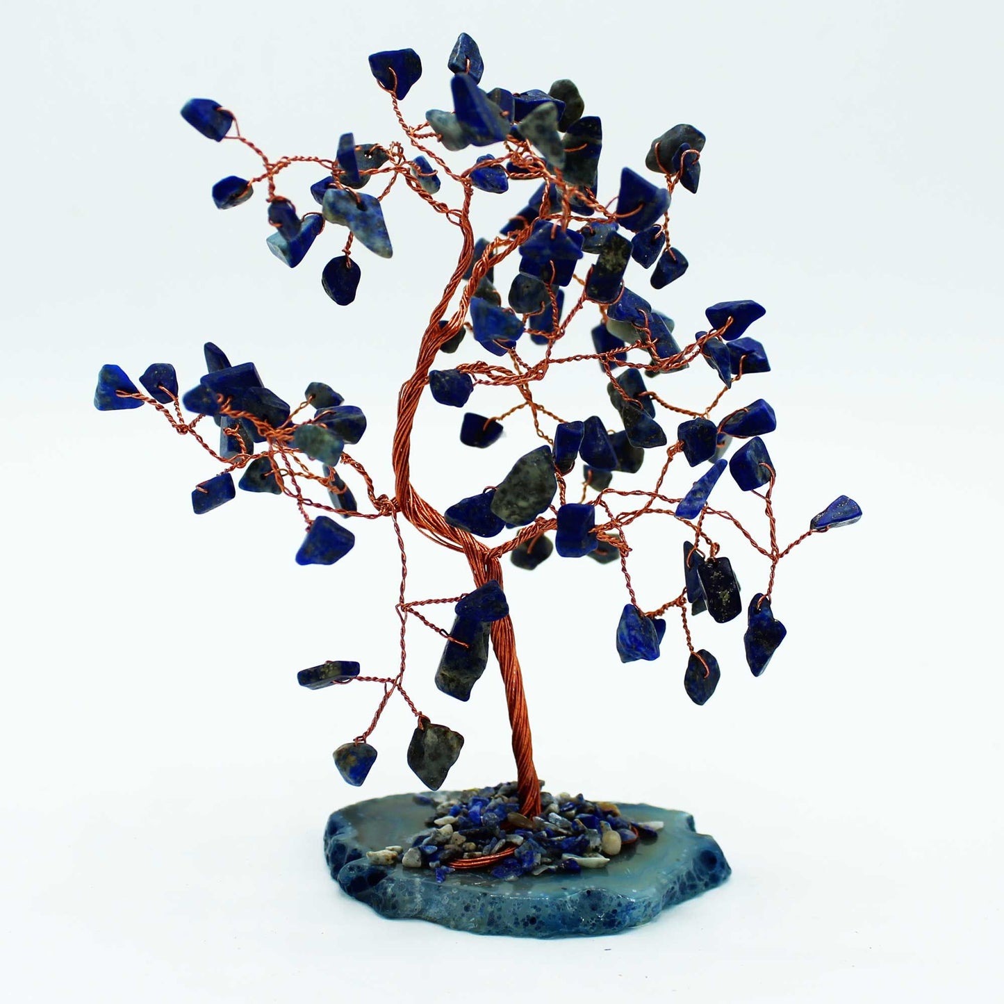 Arbre grand format: sodalite sur socle d’agate bleu