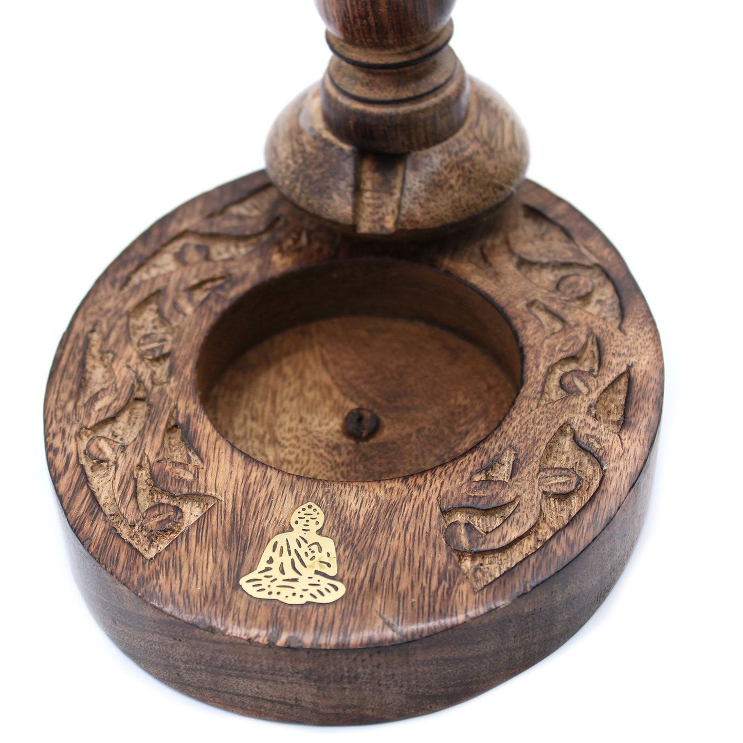 Brûleur à reflux en bois de manguier petit format — Bouddha laiton
