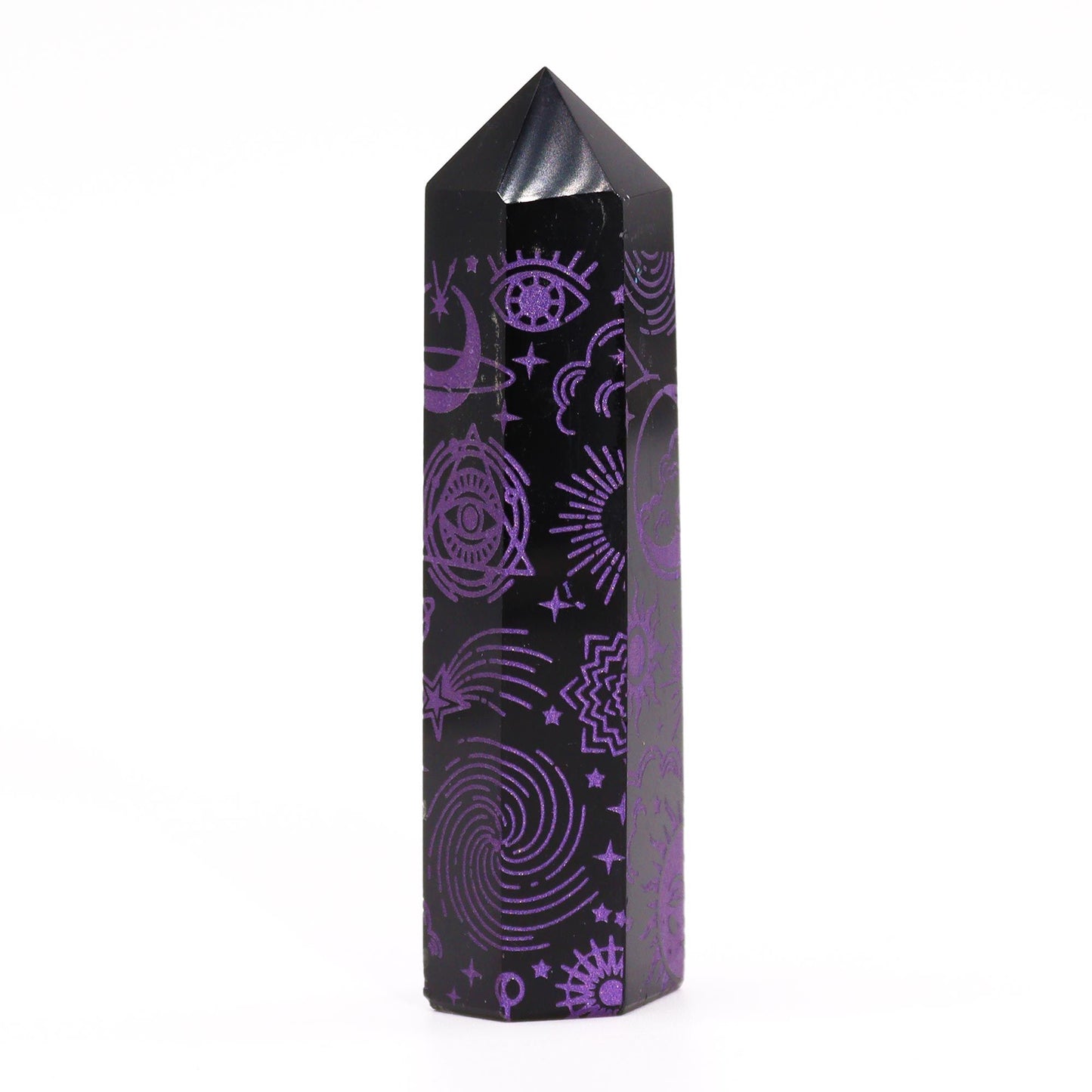 Pointe d’obsidienne noire — Histoire mystique · Violet profond · 9cm