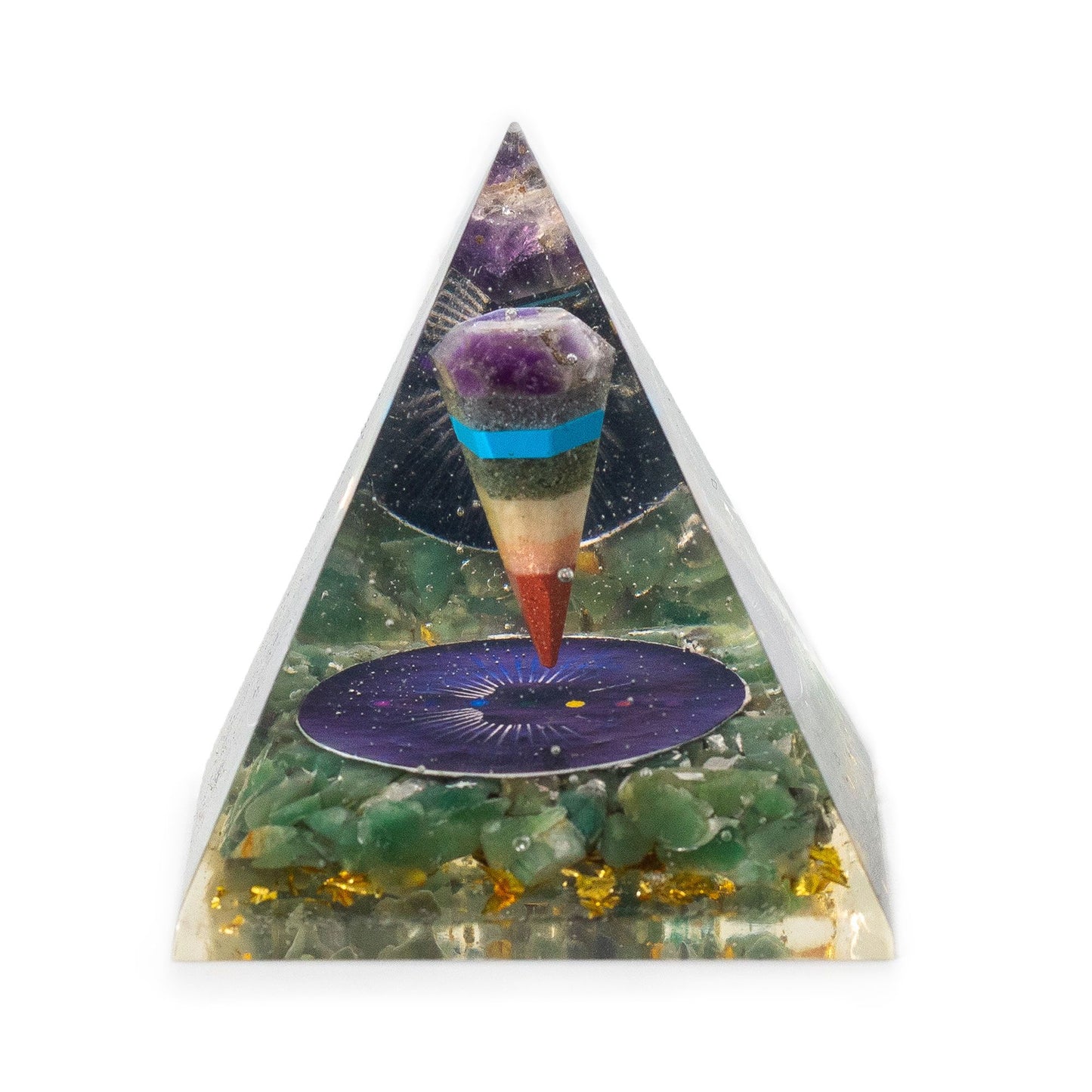Pyramide d’orgonite format moyen — Pendule · Éclats d’aventurine verte