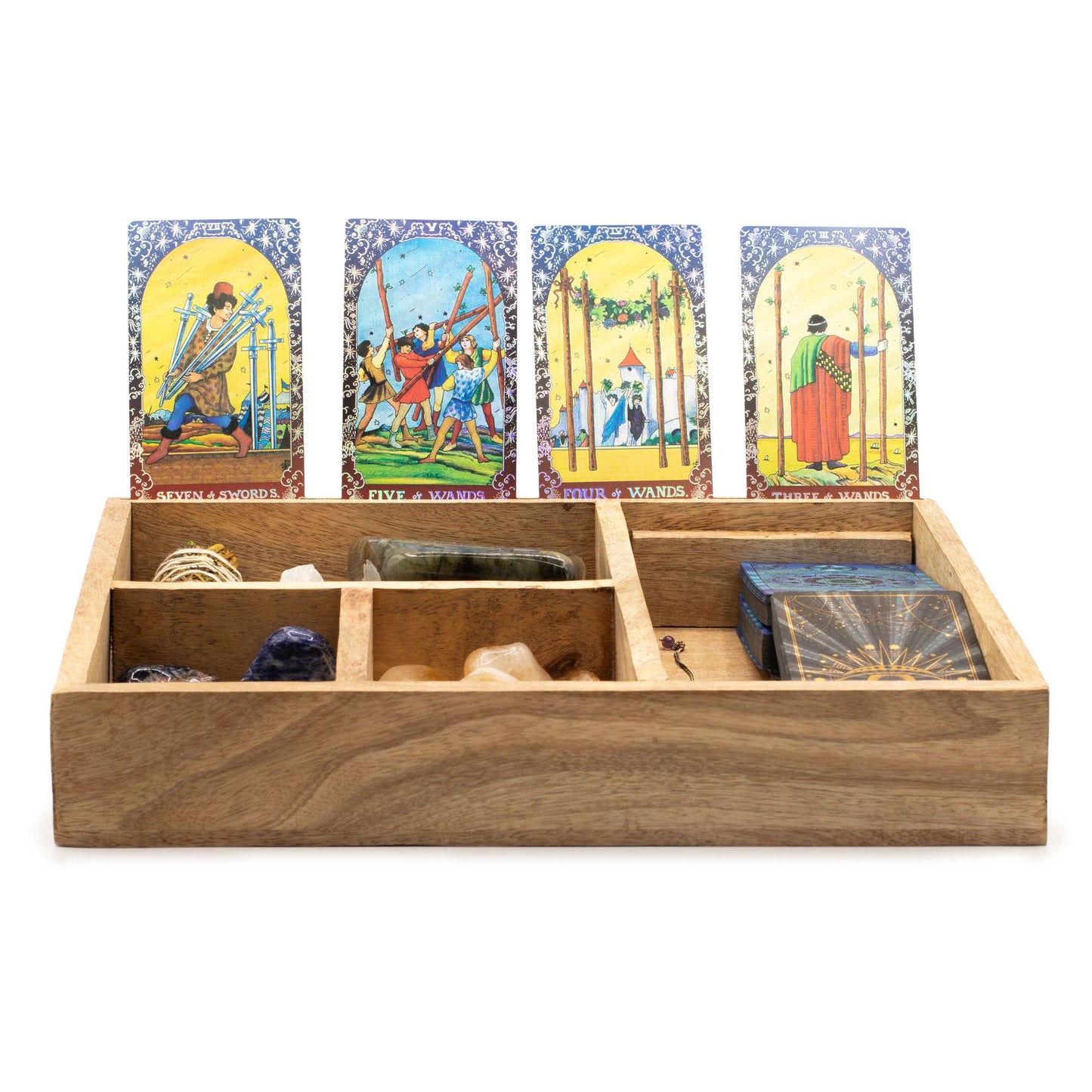 Coffret de tarot à quatre compartiments sur socle pour cartes