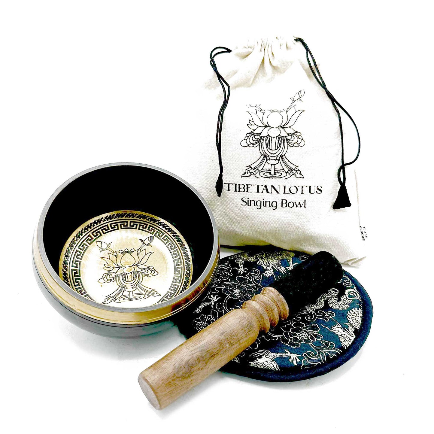 Coffret bol chantant martelé & gravé main — Fleur de lotus · 14 cm