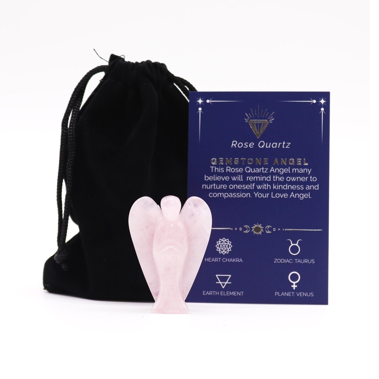 Ange sculpté main — Quartz rose