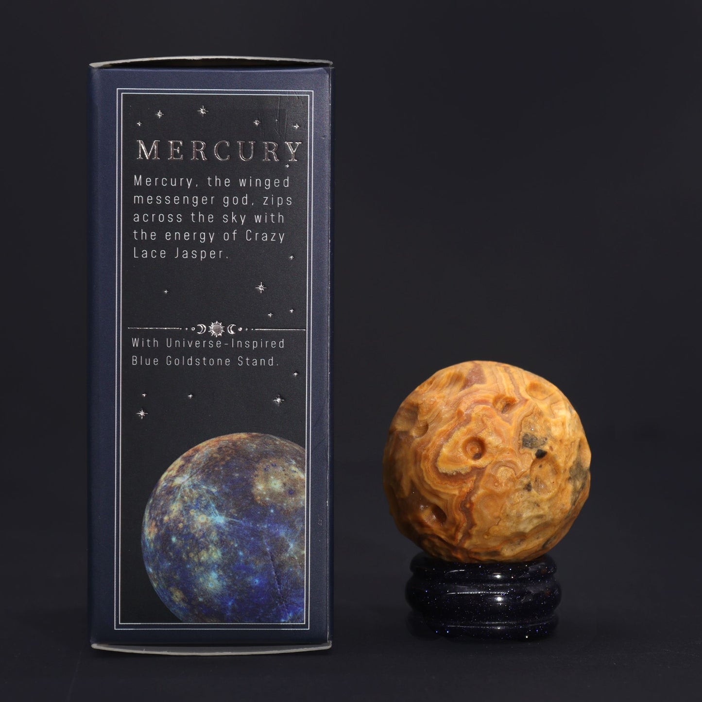 Planète Mercure en jaspe sur socle solaire · 40mm