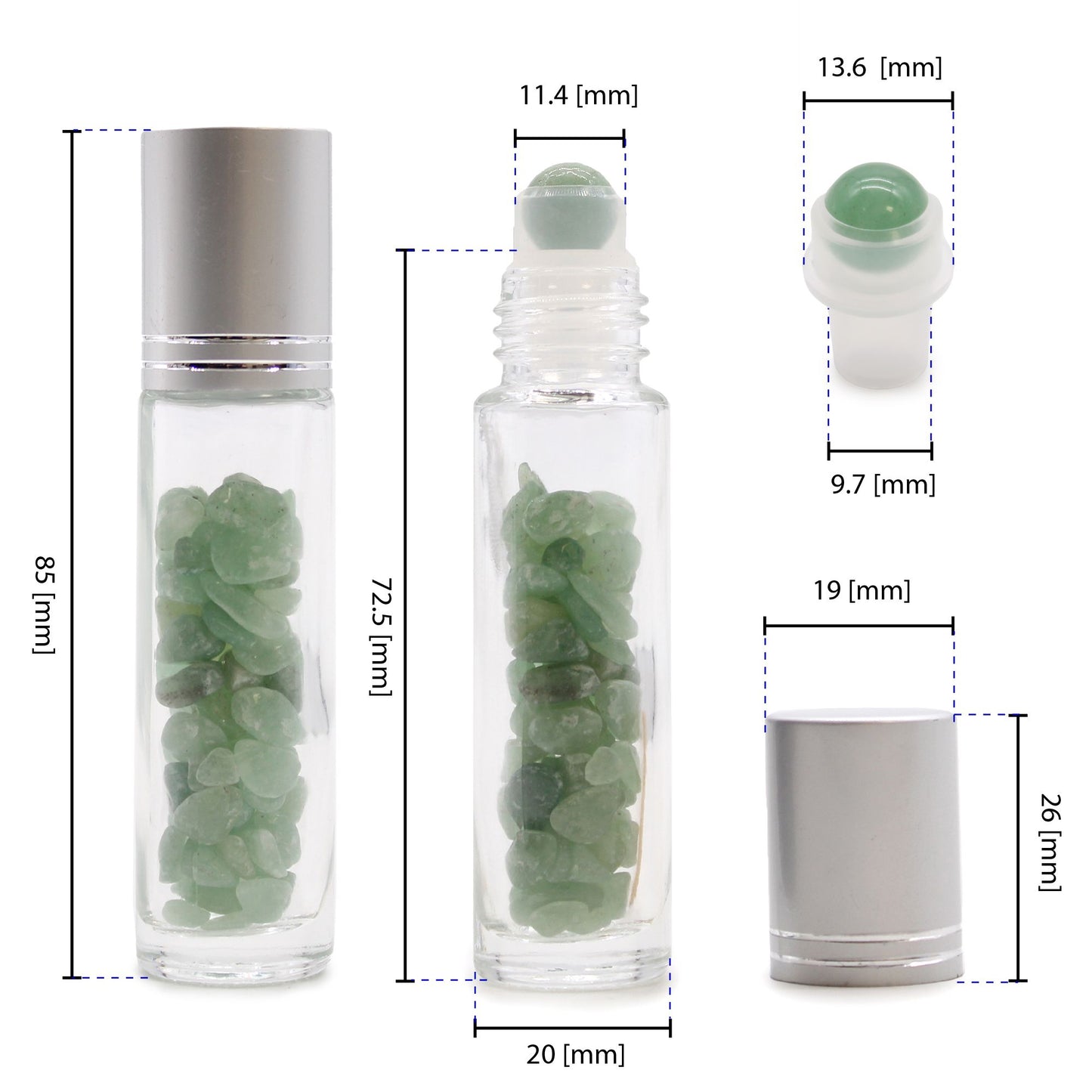 Roll-on à pierre naturelle — Quartz rose · Bouchon argenté