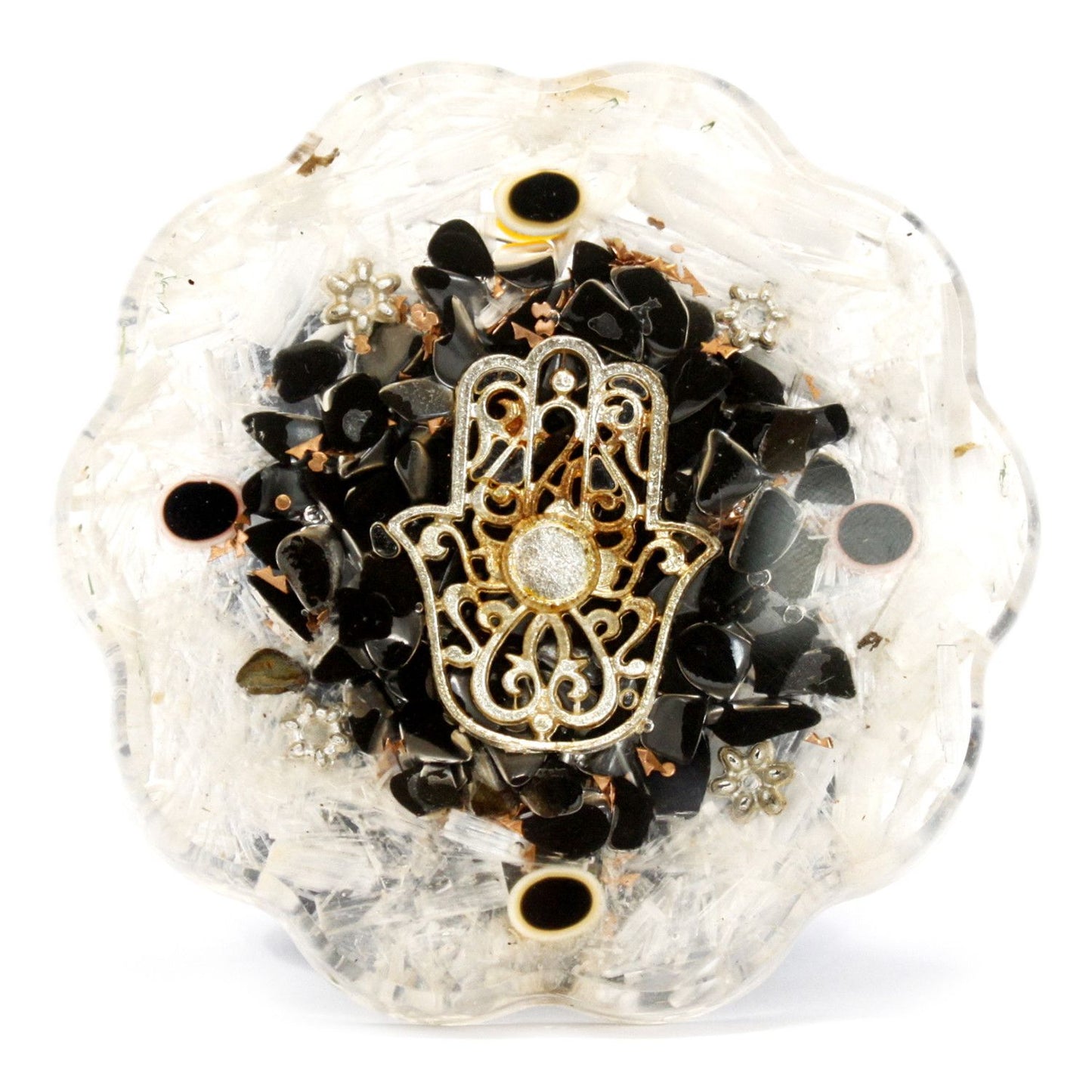 Orgonite de bureau — Main de sélénite · Format moyen