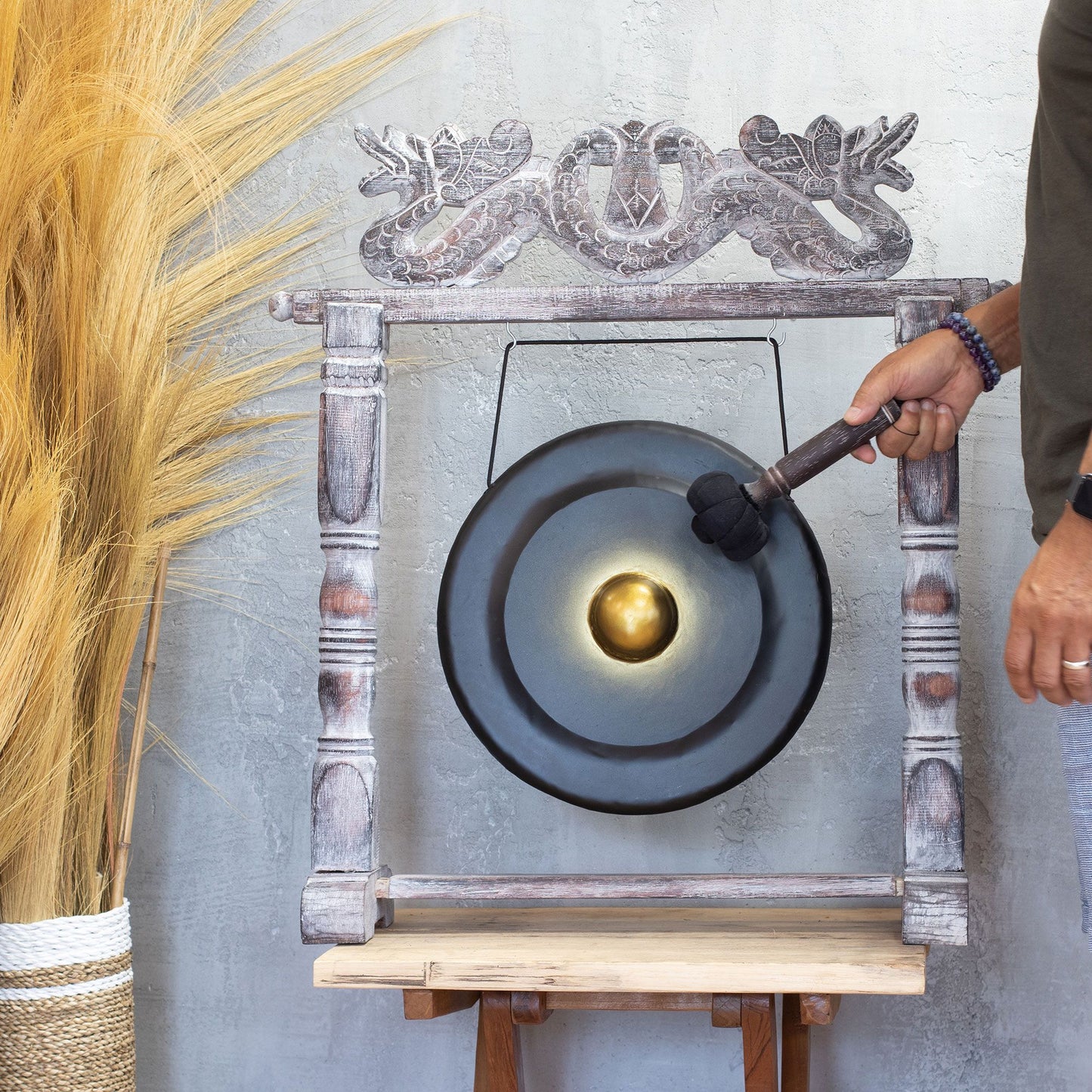 Gong de méditation format moyen sur socle — Noir · 35cm