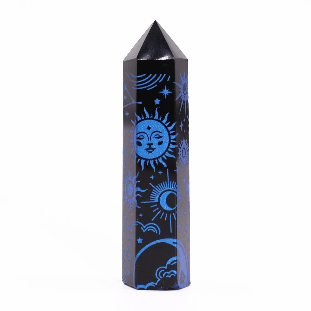 Pointe d’obsidienne noire — Histoire mystique · Bleu foncé · 9cm