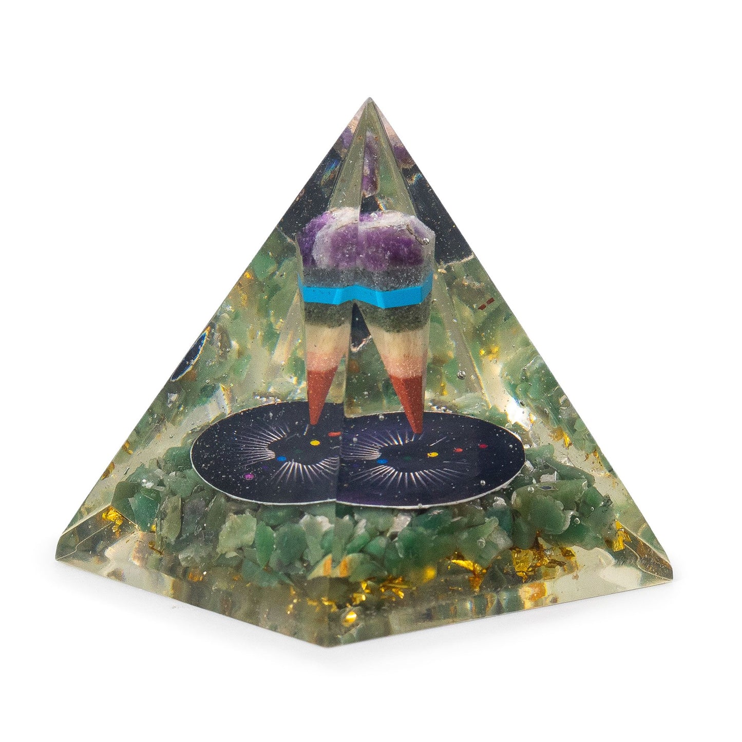 Pyramide d’orgonite format moyen — Pendule · Éclats d’aventurine verte