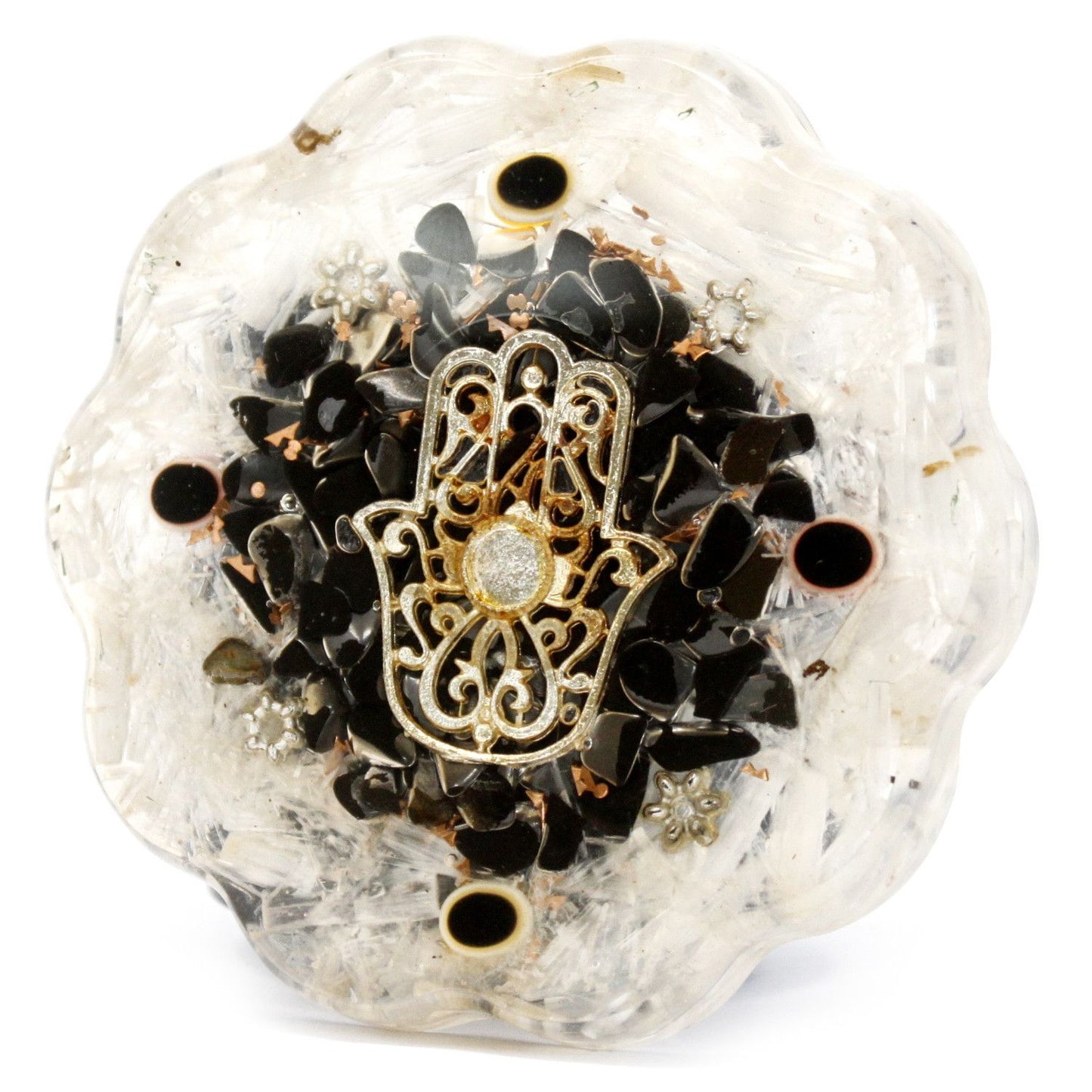 Orgonite de bureau — Main de sélénite · Format moyen
